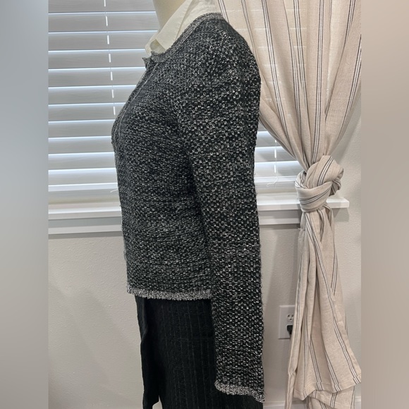 ELLE BLACK WHITE TWEED LOOK OPEN FRONT BLAZER/JACKET SZ SMALL DESIGNER VIBES - Picture 3 of 6